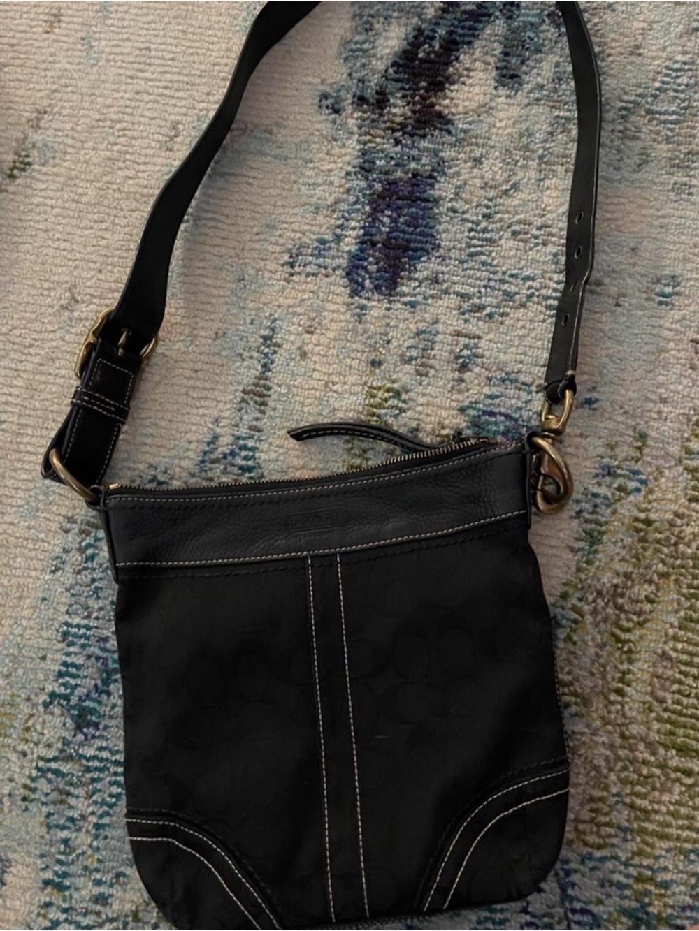 Vintage Coach Black Signature Jacquard Hobo Slim Crossbody Bag